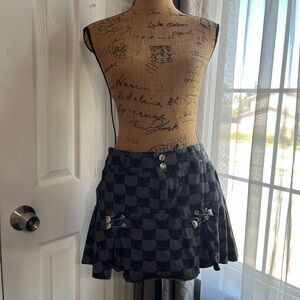 Emily the strange. Black Checked Mini Skirt with Cat Pattern